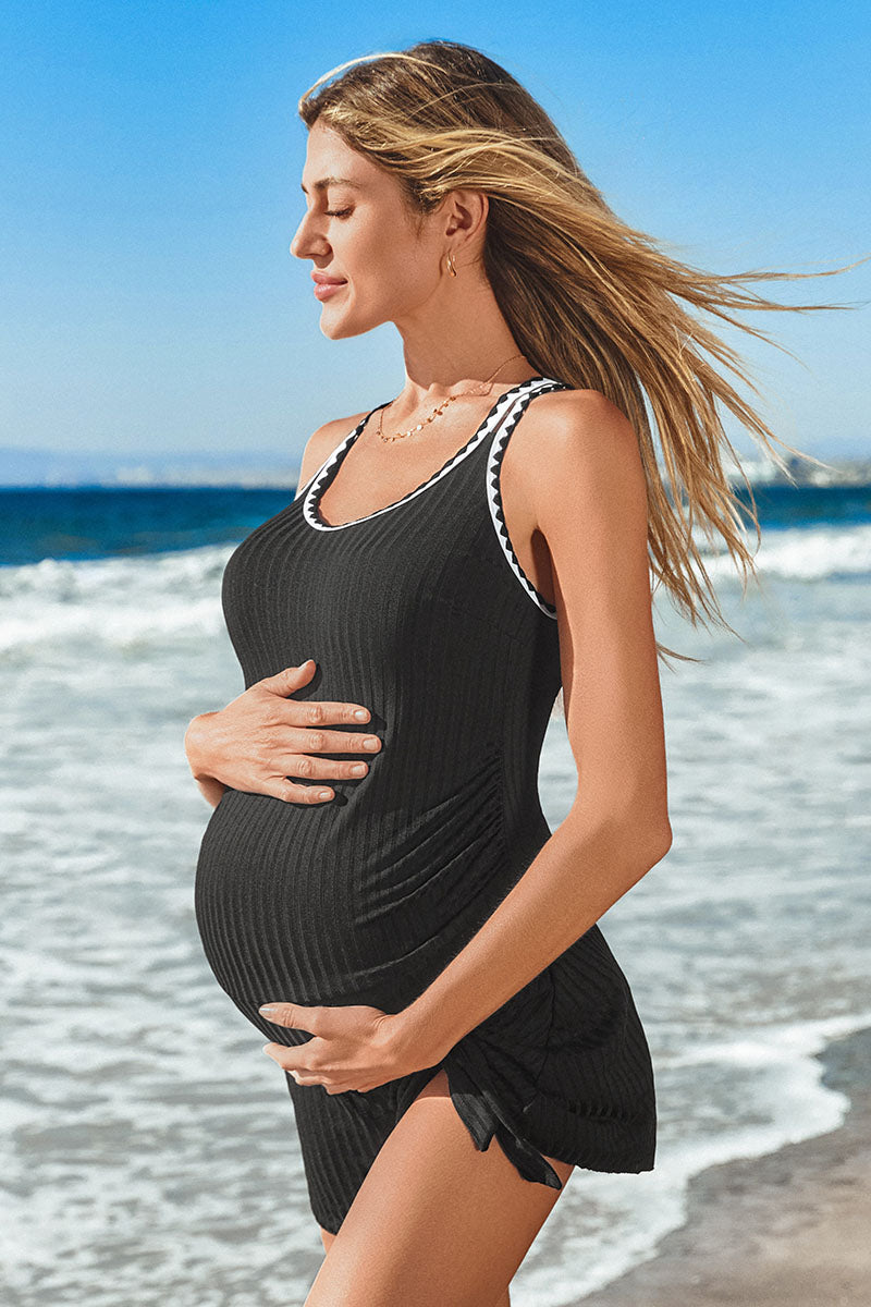 ribbed-tie-knot-maternity-swim-dress-with-triangle-bottom#color_black