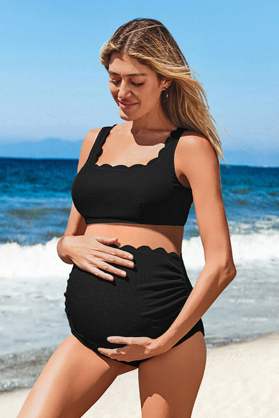 Stylish Maternity Scalloped Bikini with High-Waist Bottom