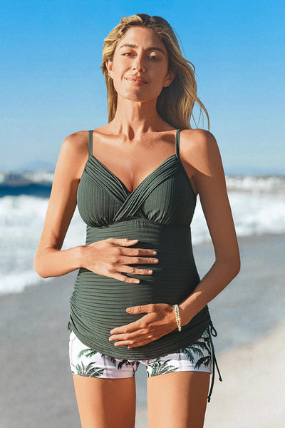  twist-front-ribbed-maternity-tankini-swimsuit#color_balsam-green-summer-coconut-grove