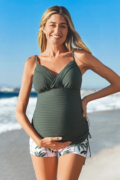  twist-front-ribbed-maternity-tankini-swimsuit#color_balsam-green-summer-coconut-grove