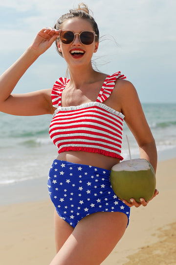 Red white and blue 2024 high waisted bathing suit