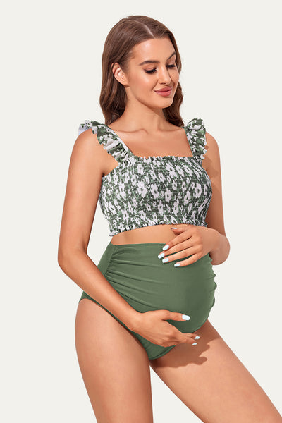 ruffled-maternity-swimsuit-two-piece-high-waisted-bikini-bottoms#color_garden-veil-bliss-olive