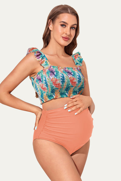 ruffled-maternity-swimsuit-two-piece-high-waisted-bikini-bottoms#color_rainforest-candy-shell-pink