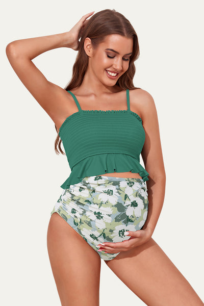 high-waisted-maternity-bikini-two-piece-pregnancy-swimming-costume-1#color_mint-solitary-silhouette-bloom