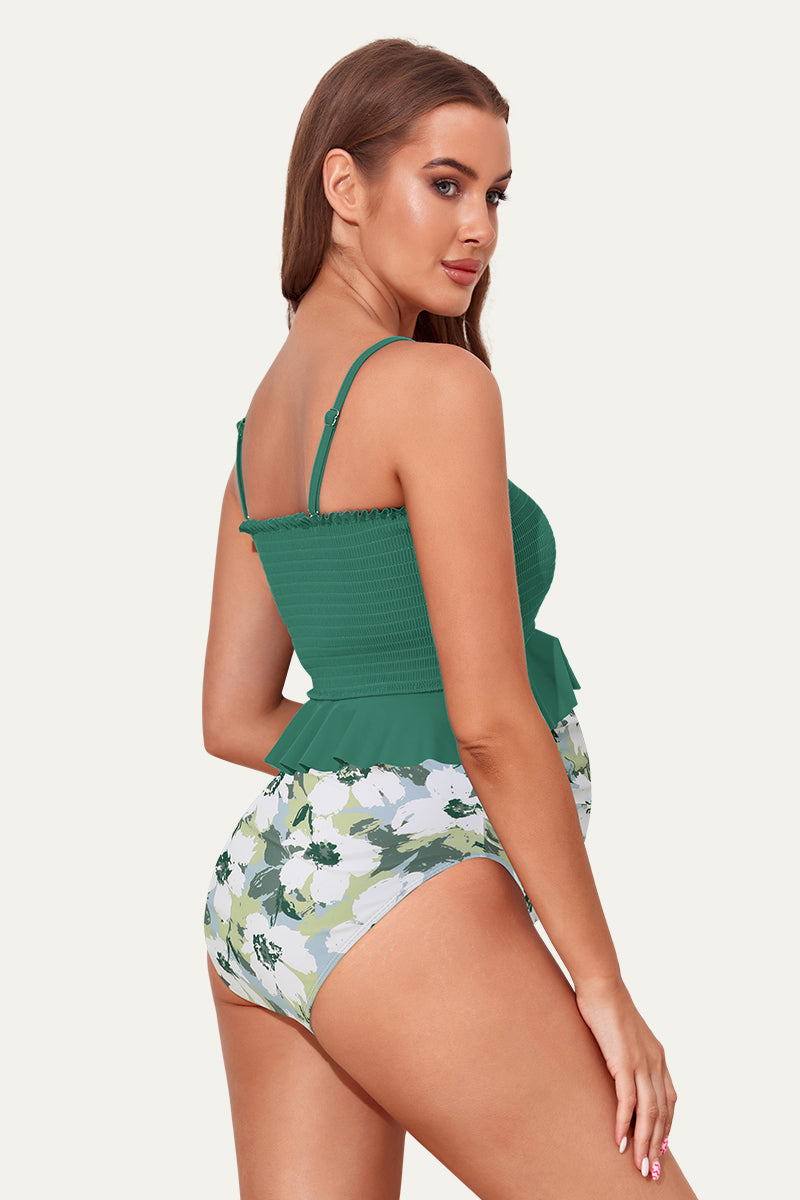 high-waisted-maternity-bikini-two-piece-pregnancy-swimming-costume-1#color_mint-solitary-silhouette-bloom