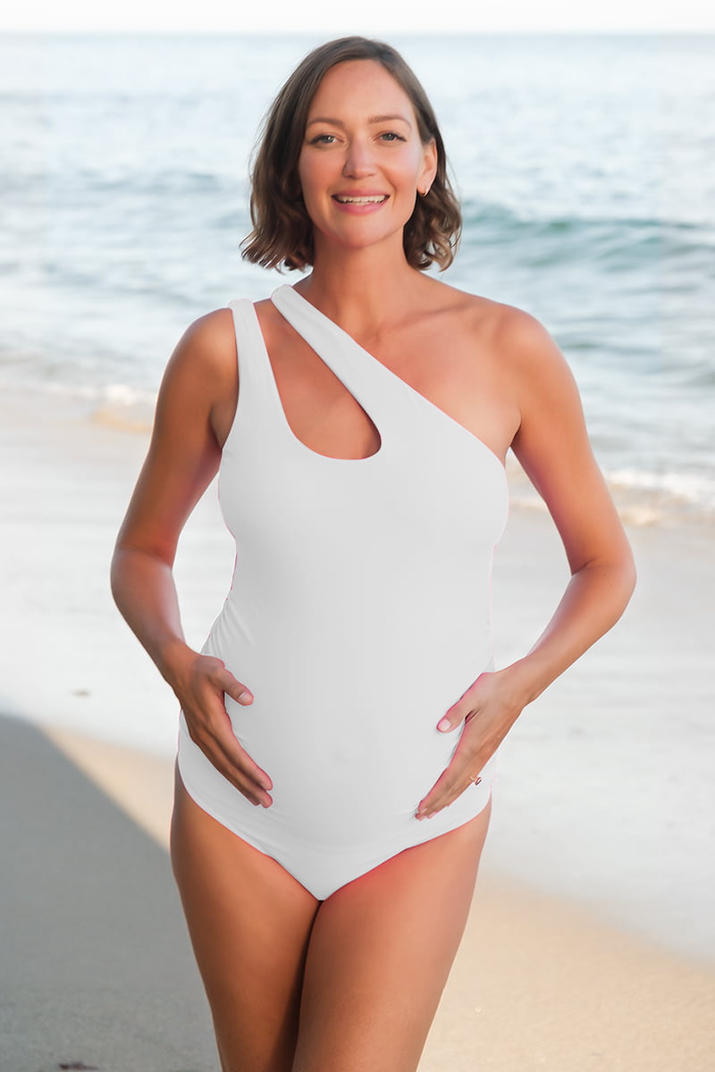 Solid Color One Shoulder Cutout Pregnancy Bathing Suit