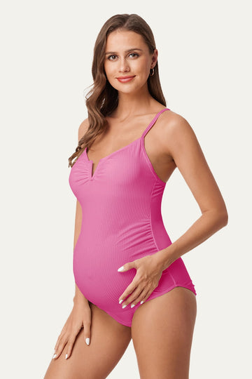 One Piece Ribbed V-Wired Maternity Swimsuits | High-cut Bathing Suit