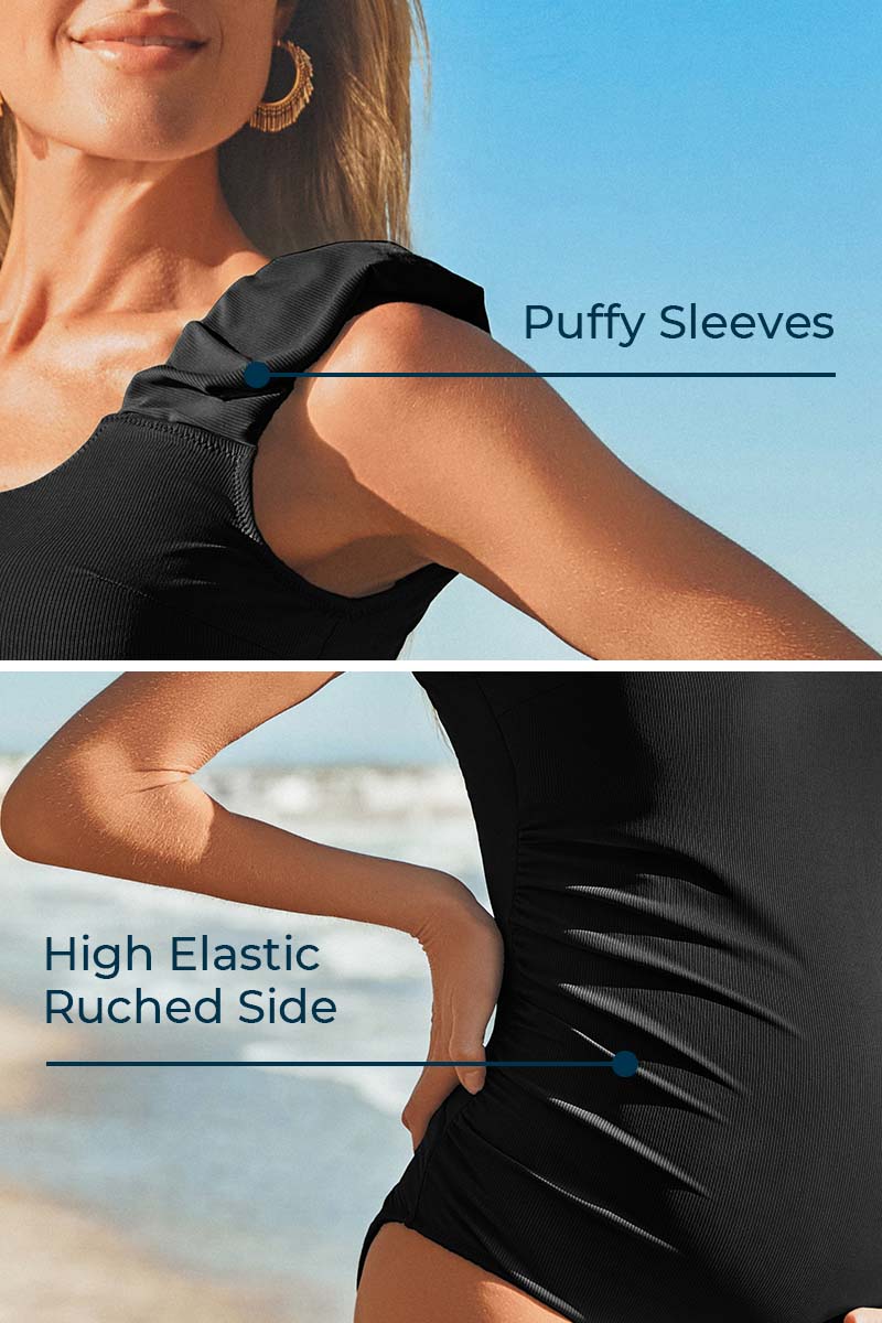 ribbed-puffy-sleeves-one-piece-tankini-swimwear-with-twist-back#color_black